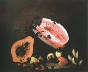 Mota, Jose de la still life of papaya,watermelon and cashew France oil painting reproduction